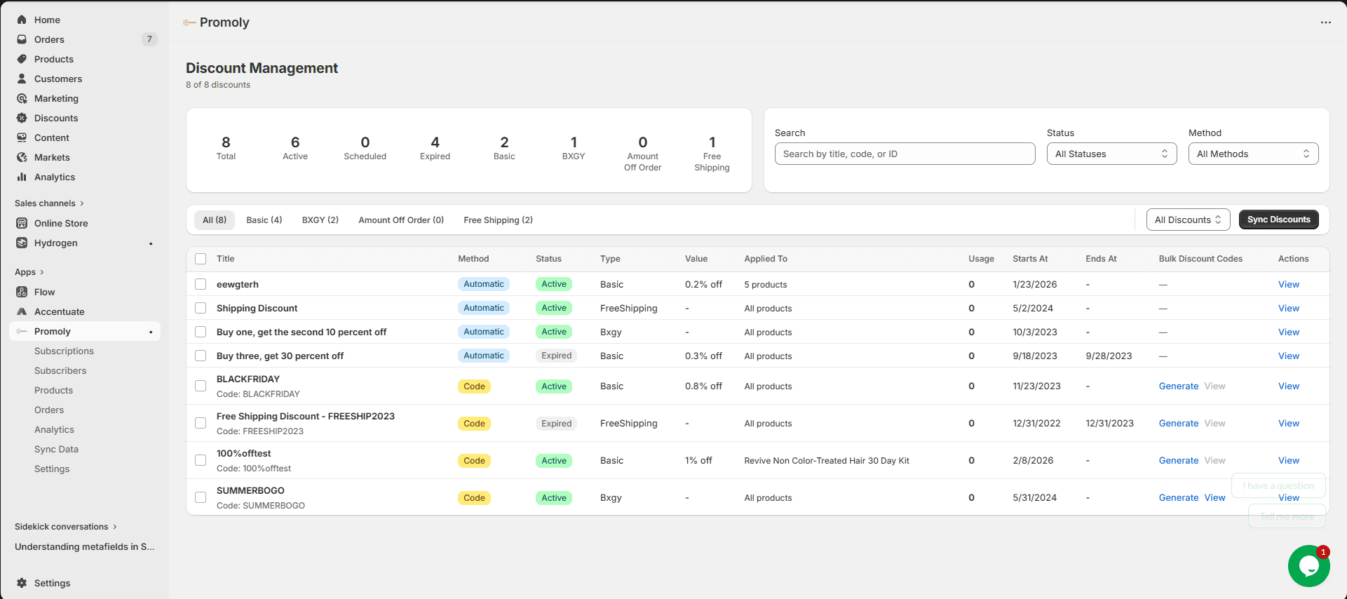 Eyebroadband Promoly App, Shopify Discount Management Dashboard for E-commerce Store Optimization